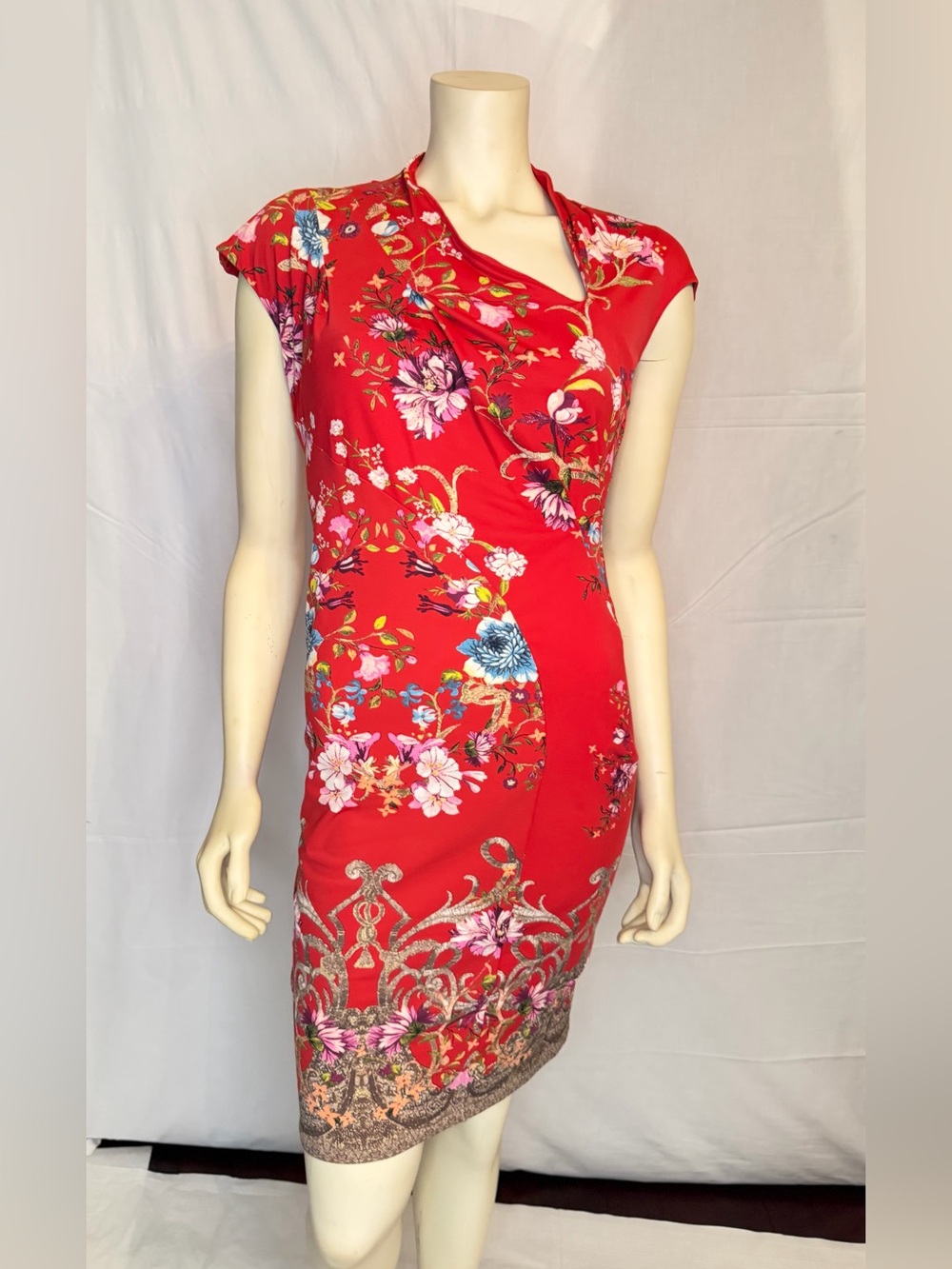 Roberto Cavalli Red Floral Midi Dress